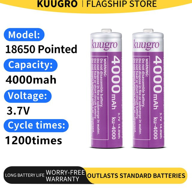 Kuugro Ku-4000 18650 Lithium-Ionen Akkuzellen mit 4000mAh und 3,7V für Taschenlampen - Bild 1