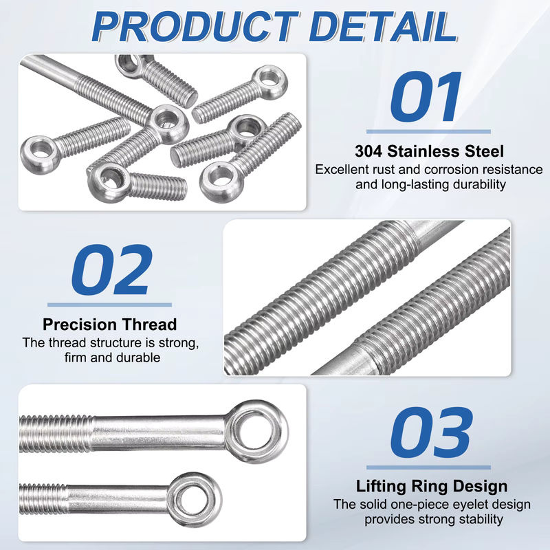 UXCELL Hebering Ringschrauben aus 304 Edelstahl im 4er-Set für Maschinen und Pipelines, Größen M6 M8 M10 M12 - Bild 2