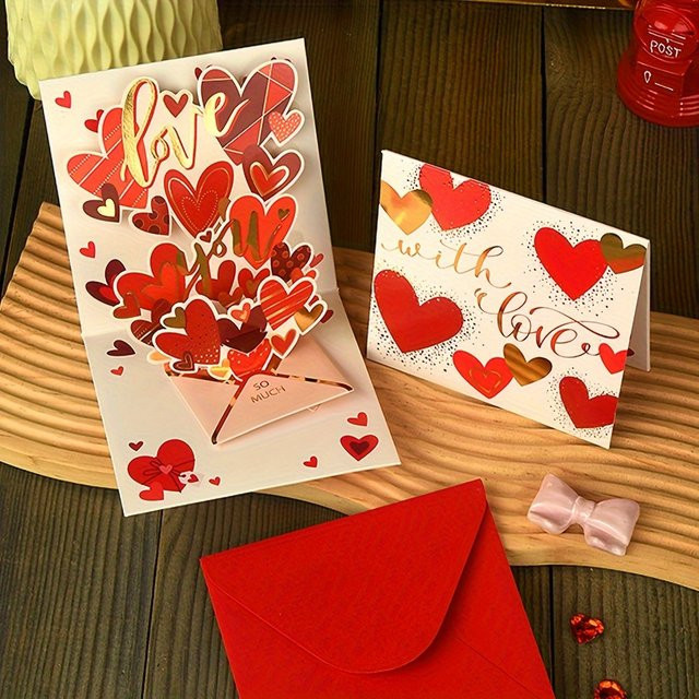 3D-Popup-Karte mit herzförmigem Bärenmotiv in Rosa und Rot mit Goldfolienprägung - Bild 1
