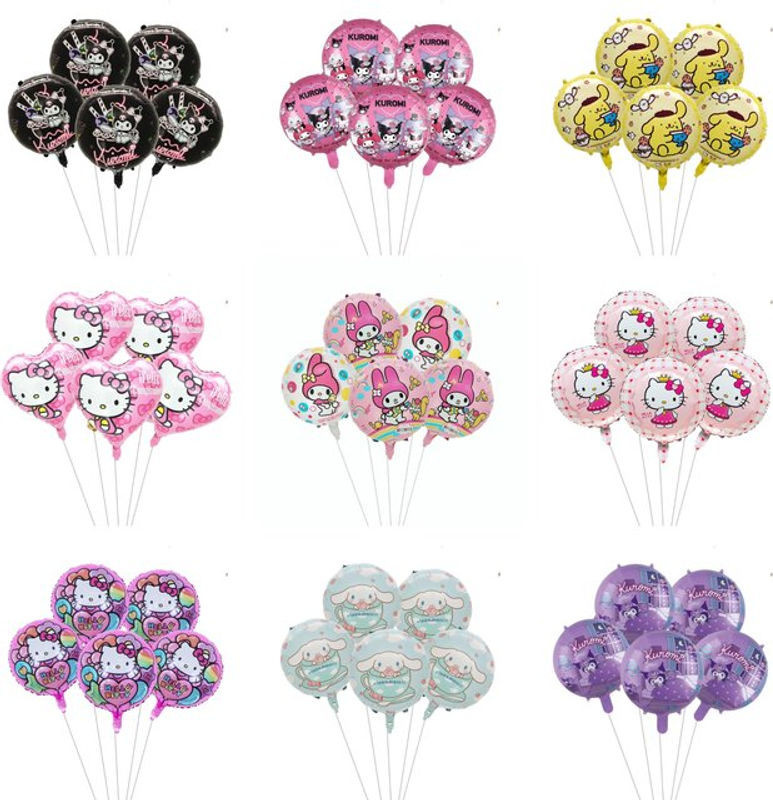 5 Stück Sanrio Latex-Ballons in Mehrfarbig für Kindergeburtstage und Babypartys mit Kuromi und Melody Motiven - Bild 1