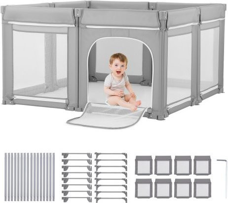 VEVOR Baby-Laufstall grau, faltbares Laufgitter für Kleinkinder mit Reißverschlusstür und atmungsaktivem Netz, B/T: 200 x 178 cm - Bild 1