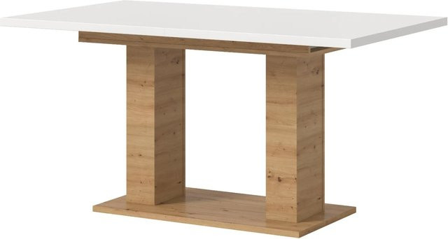 Ausziehbarer Esstisch Inn.Furn in Weiß und Eiche modern, B/T/H: 150 x 90 x 76 cm bis 190 x 90 x 76 cm - Bild 1