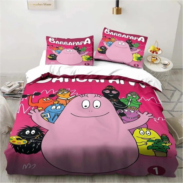 Barbapapa 3D Cartoon Bettwäscheset aus Mikrofaser in Pink mit Bettbezug und Kissenbezügen für Kinder, B/H: 259 x 229 cm - Bild 1