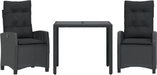 vidaXL 3-teilige Garten-Essgruppe aus Polyrattan mit Kissen in Schwarz - Bild 1