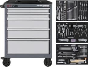 Kraftwerk Werkstattwagen BT700 BASIC in Grau mit 5 Schubladen und 173-teiligem Zubehör - Bild 1