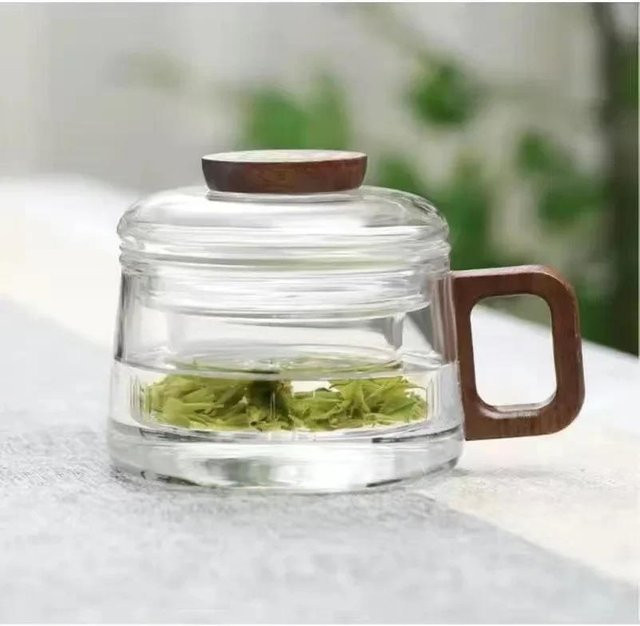 Yiran bag Glas-Teetasse aus Hochborosilikatglas mit Filter und Holzgriff, transparent, 200 ml - Bild 1