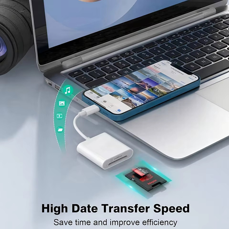 2-in-1 Typ-C zu SD/TF-Karten OTG-Adapter in Weiß für iPhone 16 15 Pro Max, iPad Mini 6 und Samsung Geräte - Bild 2