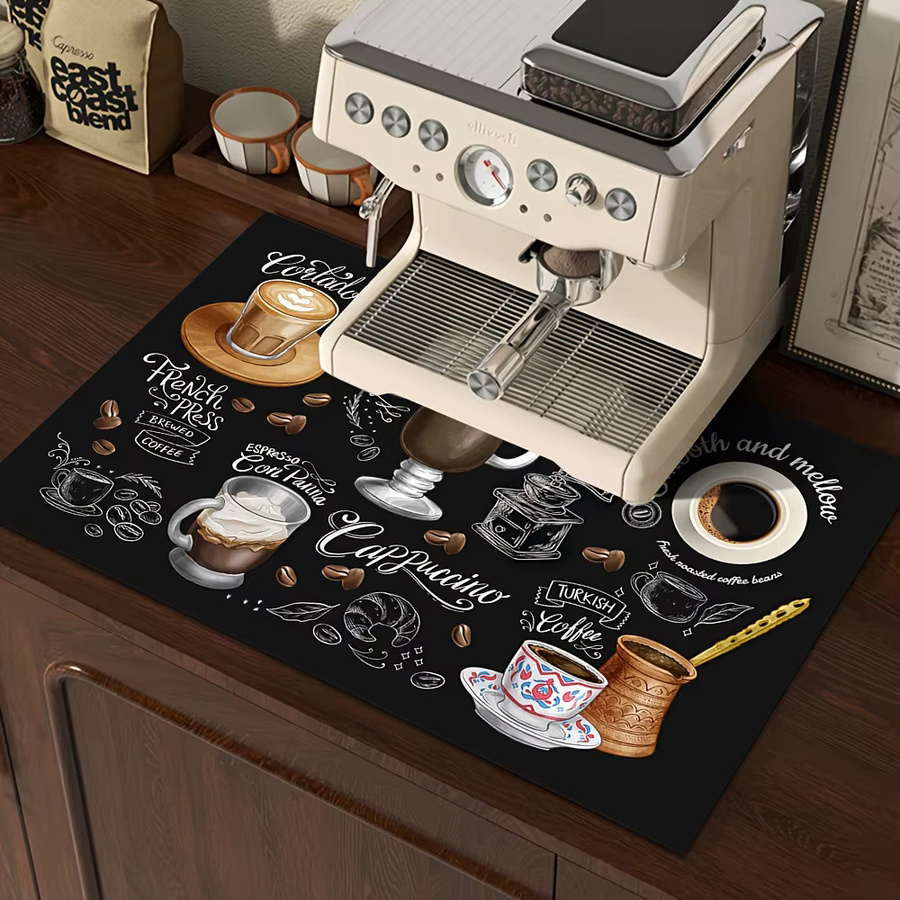 VIKAMA Vintage Kaffeemaschinenmatte in Schwarz, saugfähig und rutschfest als Untersetzer für die Küchenarbeitsplatte - Bild 2