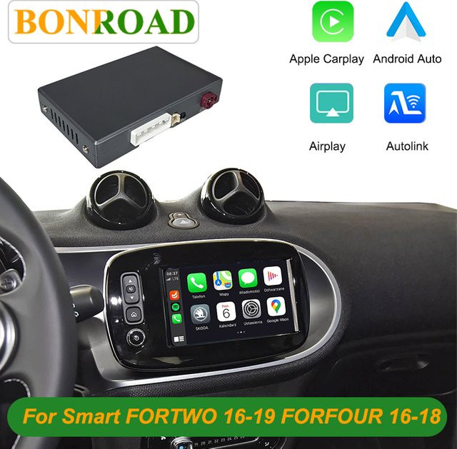 Bonroad Wireless CarPlay und Android Auto Nachrüstsatz mit Mirror Link für Mercedes Benz Smart 453 Fortwo und Forfour 2016-2019 in Schwarz - Bild 1
