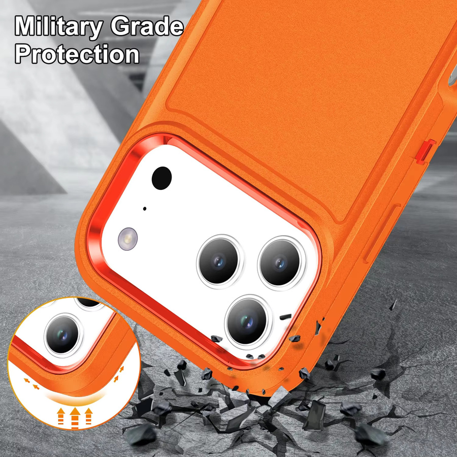 Stoßfeste Hybride PC-Hülle mit unsichtbarer Halterung für iPhone 17 Pro Max, 16, 15, 14, 13, 12, 11 Plus in Schwarz und Orange - Bild 6