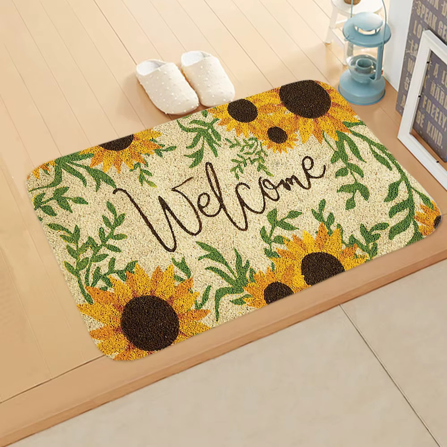 VIKAMA Fußmatten-Set mit Sonnenblumen- und Herz-Design, floraler Dekoration für den Eingangsbereich, Mehrfarbig, B/T: 60 x 40 cm - Bild 1