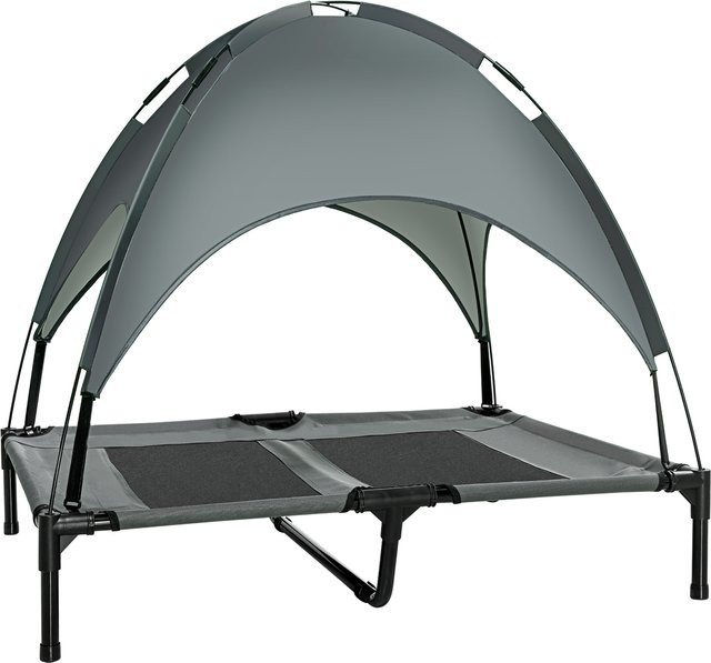 PawHut Hundebett mit Baldachin aus atmungsaktivem Taftstoff in Grau, B/T/H: 92 x 76 x 90 cm - Bild 1