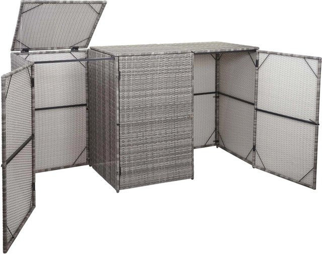 Proregal Mülltonnenbox für 3 Mülltonnen aus Poly-Rattan und Stahl in Grau, H x B x T: 110 x 195 x 66 cm - Bild 1
