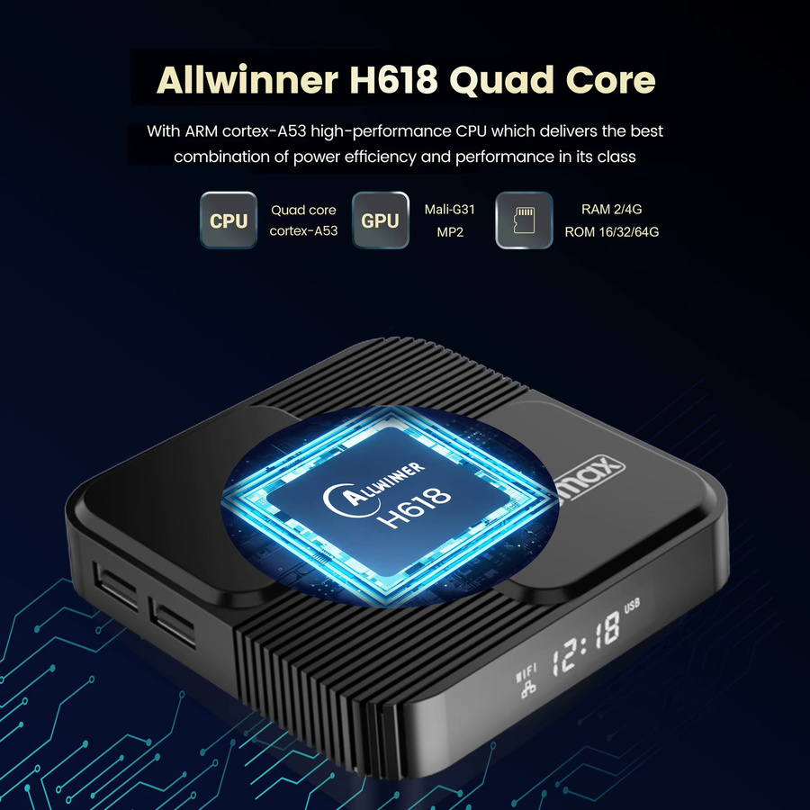G96Max Smart TV Box mit Android 14, 8K Ultra HD, Dual Band Wifi 5G, 4GB RAM und 64GB Speicher, Schwarz - Bild 2