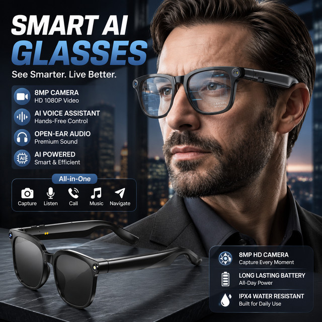 GUHUAVMI KI-Smart-Brille für Herren mit 4K HD Photochromismus, 800W Pixel Kamera, 1080P Video, KI-Chat, Musikplayer und Anruffunktion in Schwarz und Multicolour - Bild 1