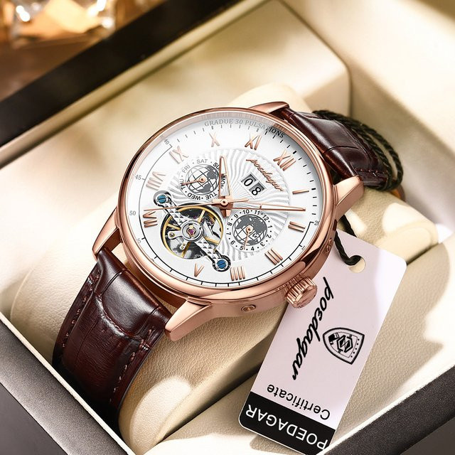 POEDAGAR Armbanduhr, Automatik, Leder, Roségold, Herren - Bild 1