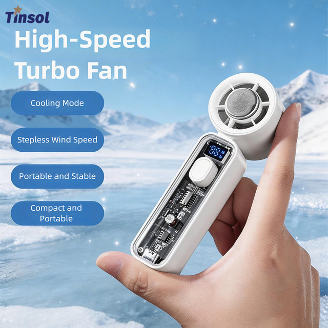 TINSOL Handgehaltener Hochgeschwindigkeits-Turbinen-Kühlventilator, tragbare Mini-Luftkanone mit USB-Wiederaufladung, transparent/weiß - Bild 1