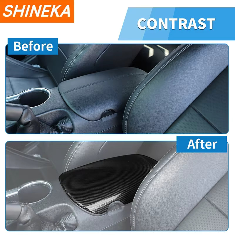 SHINEKA Carbon Faser Dekoration für Ford Mustang ab 2015 Mittelkonsole Armlehne Box Panel Abdeckung in Schwarz - Bild 3