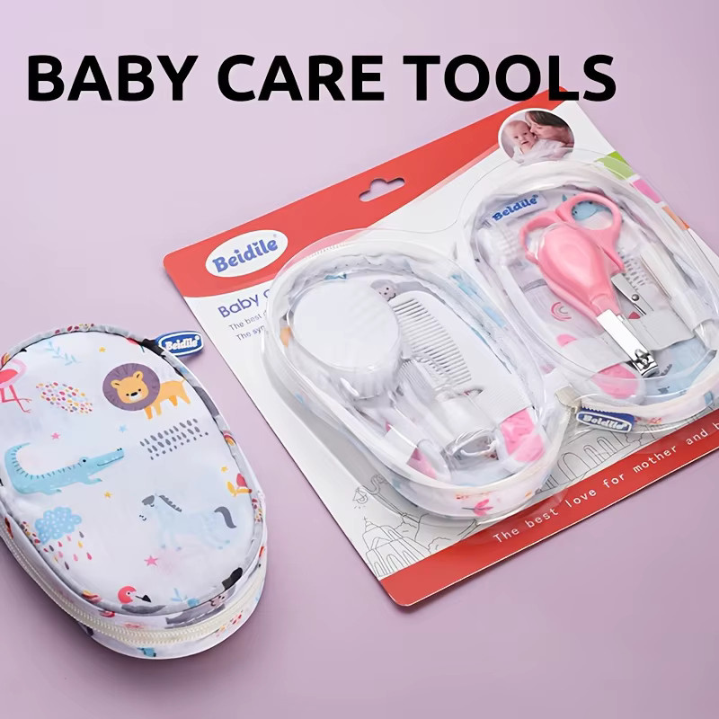 9-teiliges Baby-Pflege- und Hygiene-Set in Pink mit Kamm, Bürste, Fingerzahnbürste, Nagelknipser, Feilen und Schere für Kinder - Bild 2
