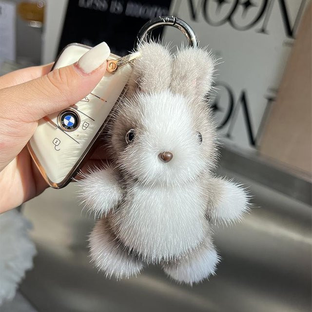 Linyi toy Schlüsselanhänger Kaninchen, Echte Nerzfell, Plüsch, grau, Damen - Bild 1