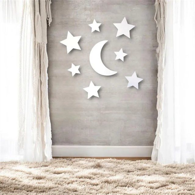 8-teiliges Set Wanddekoration aus Holz in Weiß mit Mond und Sternen im böhmischen Stil für Kinderzimmer und Kindergarten - Bild 1