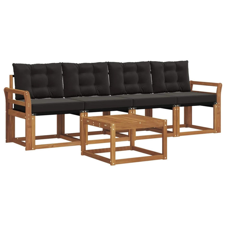 vidaXL Outdoor-Sofagarnitur 5-tlg. aus Akazienholz und Textilene in Natur und Schwarz mit Kissen - Bild 2