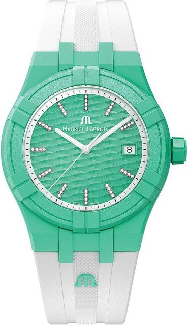 Maurice Lacroix Damenuhr, Quarz, Silikon, Grün, 40 mm, 10 ATM - Bild 1
