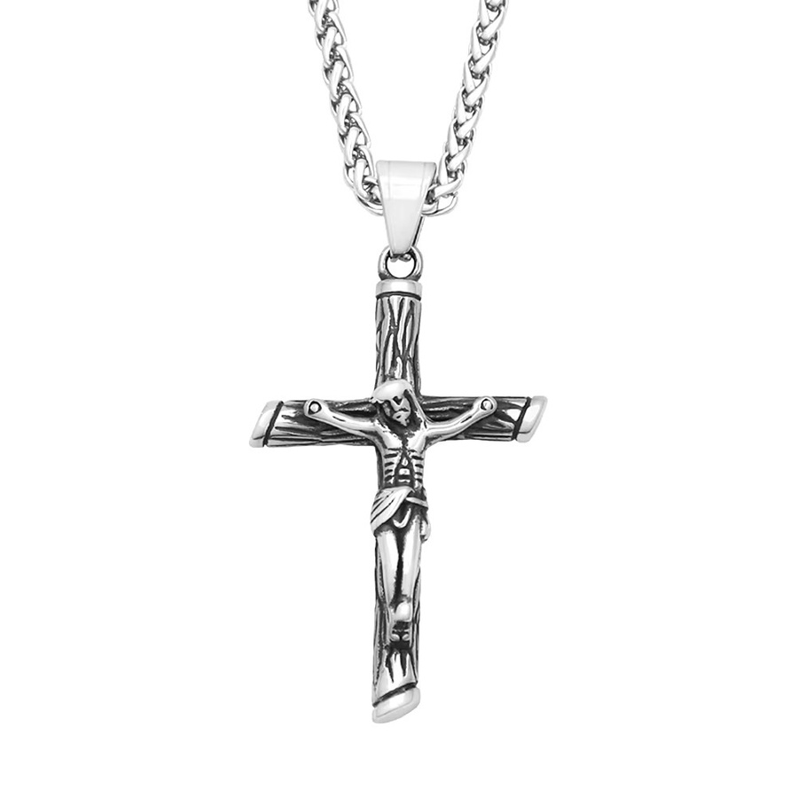 NORTHMAN Halskette mit Jesus Kreuz Anhänger, Edelstahl, Silber, Unisex - Bild 4