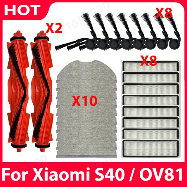 QIXIAO Ersatzteil-Set für Xiaomi S40 und OV81 Roboterstaubsauger mit Hauptbürste, Seitenbürste, Wischtuch, Hepa-Filter und Staubbeutel - Bild 1