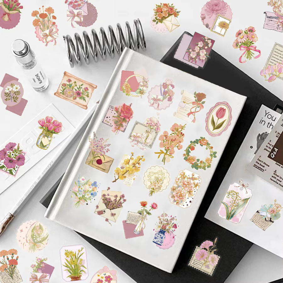 50 Stück Goldene Blumen Heißpräge-Aufkleber für DIY-Projekte und kreative Gestaltung von Telefonhüllen, Laptops oder Gepäck - Bild 2