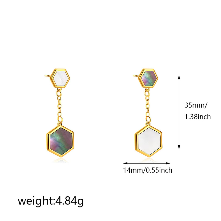 amofa Ohrringe, Sechseck-Abalone, Edelstahl, Gold, Damen - Bild 3