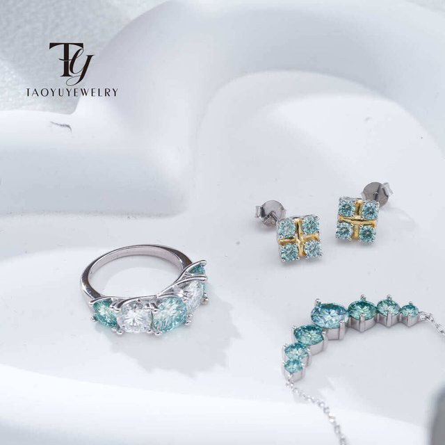 Schmuck-Set 925 Silber, Moissanit, Blau, Damen - Bild 1