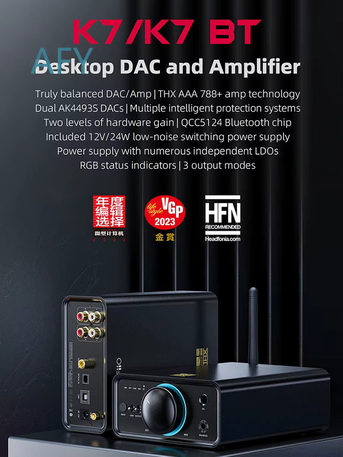 FiiO K7 K7BT Hi-Res Audio DAC Kopfhörerverstärker mit Bluetooth 5.0 und Dual AK4493S Chip in Schwarz - Bild 3