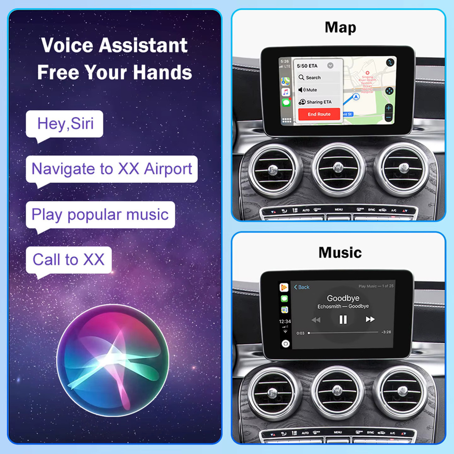 Kabelloses CarPlay und Android Auto Interface für Mercedes Benz A-Klasse, CLA, GLA und C-Klasse sowie GLC (Modelljahre 2015-2018) in Schwarz mit Mirror Link und AirPlay - Bild 3
