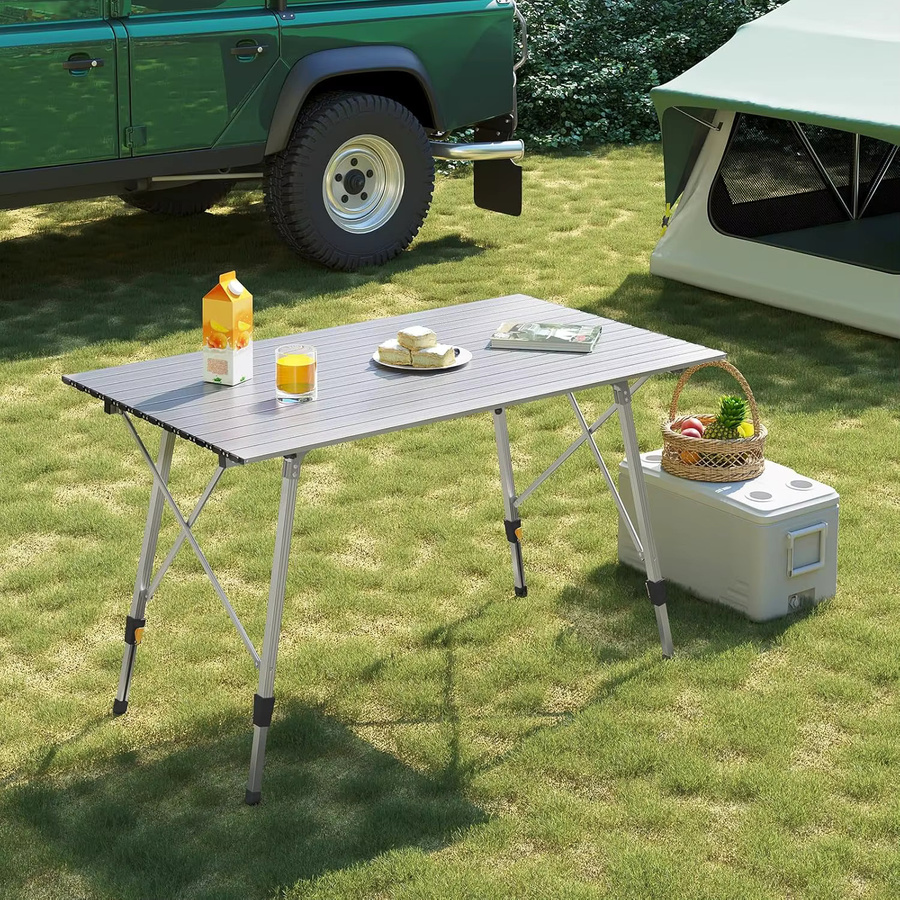WOLTU Aluminium-Klapp-Campingtisch für den Außenbereich, höhenverstellbarer Reise-Gartentisch für 4–6 Personen, Schwarz, Breite: 120 cm, Tiefe: 68,5 cm - Bild 2