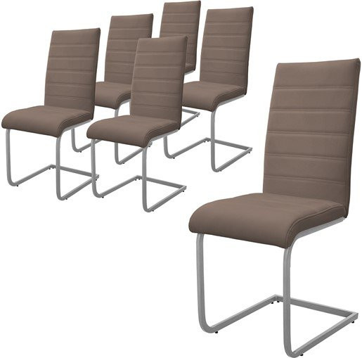 6er Set Esszimmerstühle ML-Design Freischwinger aus braunem Kunstleder mit silbernem Metallgestell, B/T/H: 50 x 43 x 102 cm - Bild 1