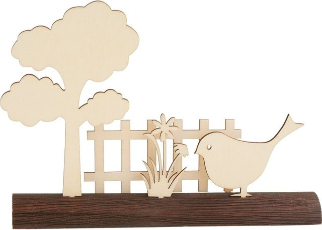 VBS Holz-Steckmotiv Vogel am Gartenzaun aus Sperrholz in Beige für Ostern und Frühling - Bild 1