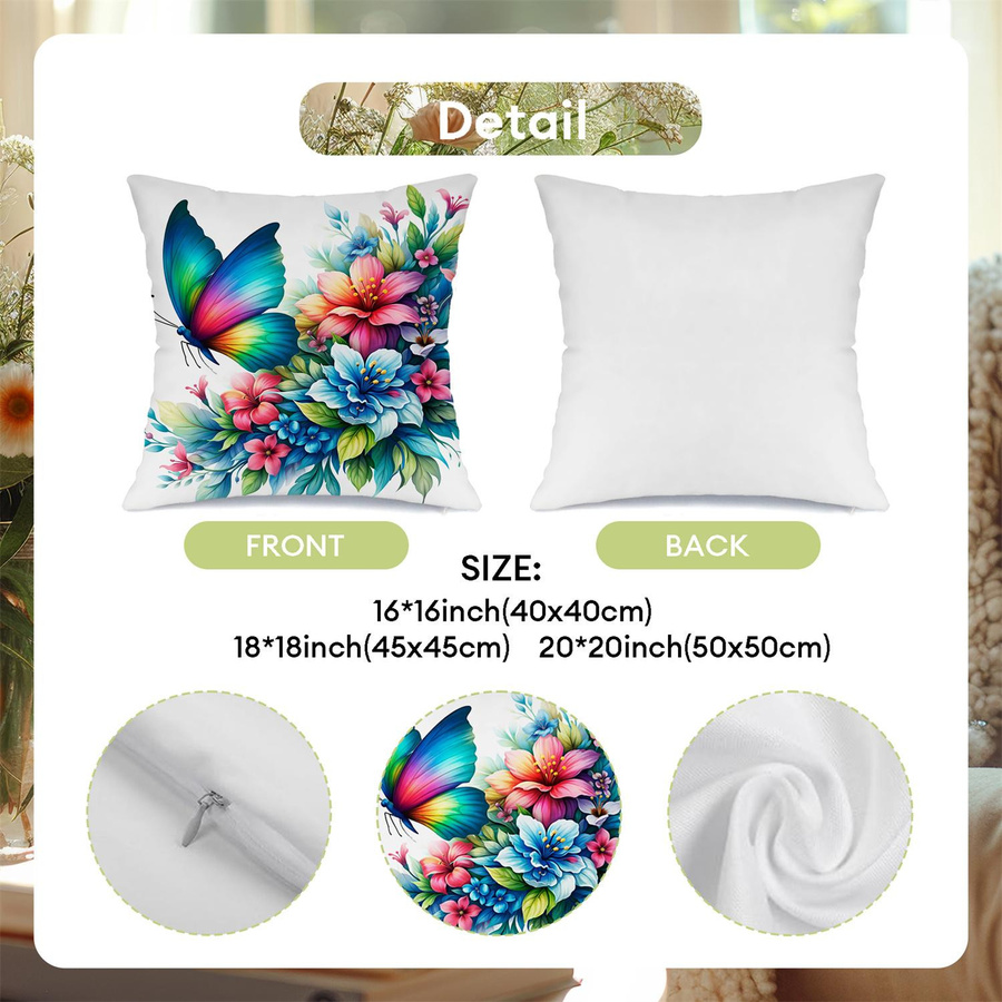Tinika Chen Kissenbezug mit Regenbogen Schmetterlingsblumen Digitaldruck aus kurzem Plüsch in Multicolor, B/B/H: 18 x 18 x 18 cm - Bild 4