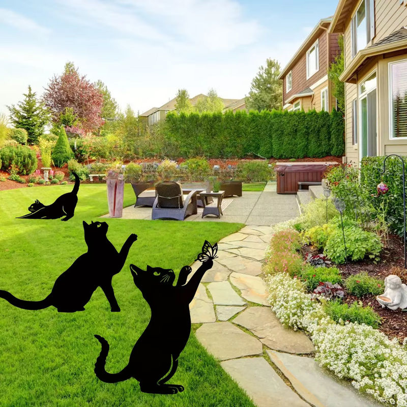Dekorative Katzenfamilie Gartenstecker von CIFBUY in Schwarz aus Metall im Tiki-Stil für Garten und Rasen - Bild 4