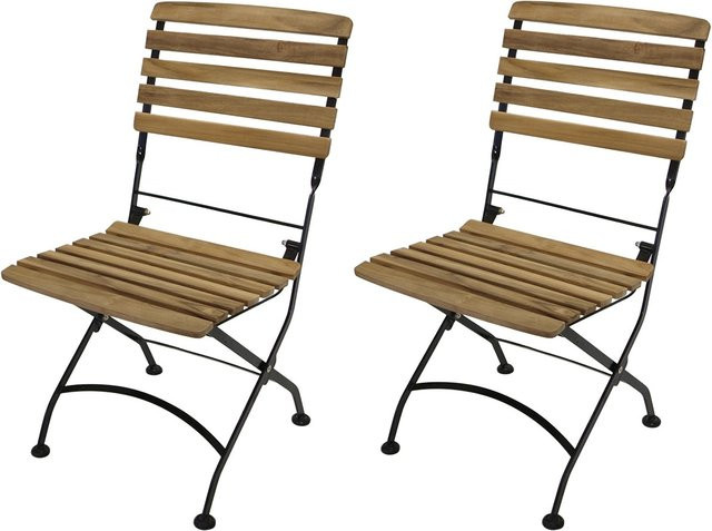 DEGAMO Klappstuhl JAKARTA 2er Set aus Flachstahl und Teakholz in Schwarz und Multicolour - Bild 1