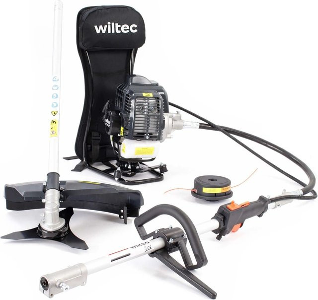 Wiltec 2-in-1 Backpacker Multifunktionsgerät mit 2-Takt Benzinmotor, Rasentrimmer mit Nylonline und Doppelfadenspule, Schwarz - Bild 1