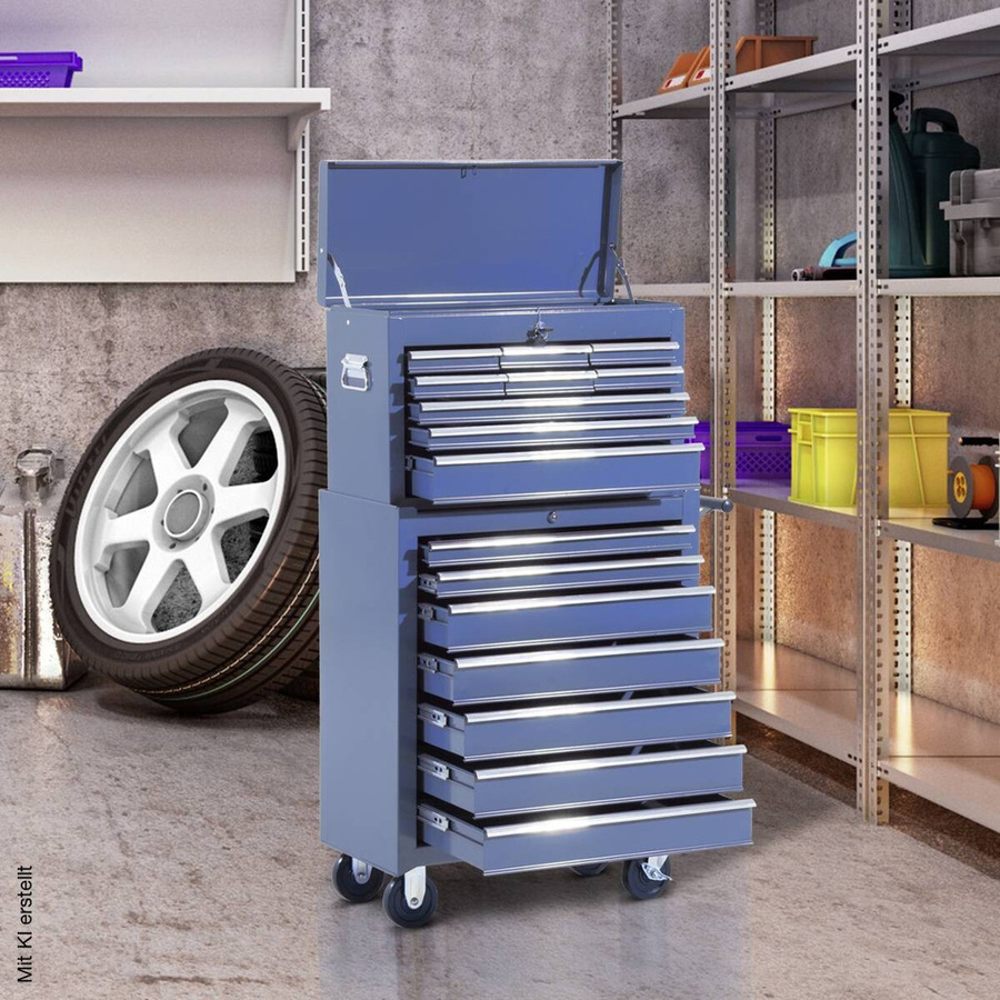 HOMCOM Werkstattwagen aus Stahl in Blau mit Rollen und Schlössern, B/H: 61,5 x 113,0 cm - Bild 3