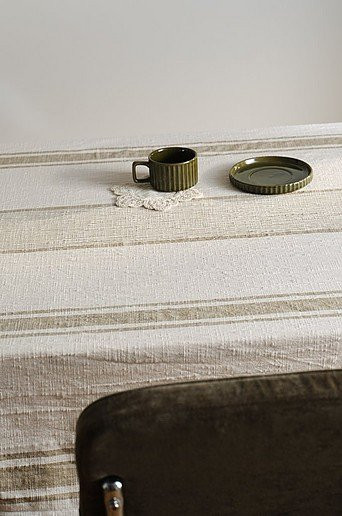 Jotex Tischdecke DAGMAR gestreift aus Baumwolle in Grün und Beige, Breite: 145 cm - Bild 1