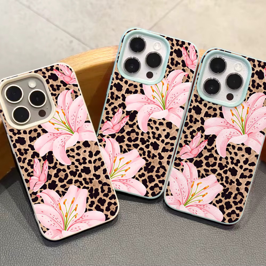 Handyhülle mit Leopardenmuster und Lilien-Blumen im Y2K-Stil für Apple iPhone 11 bis iPhone 17 Pro Max in Rosa und Weiß - Bild 5