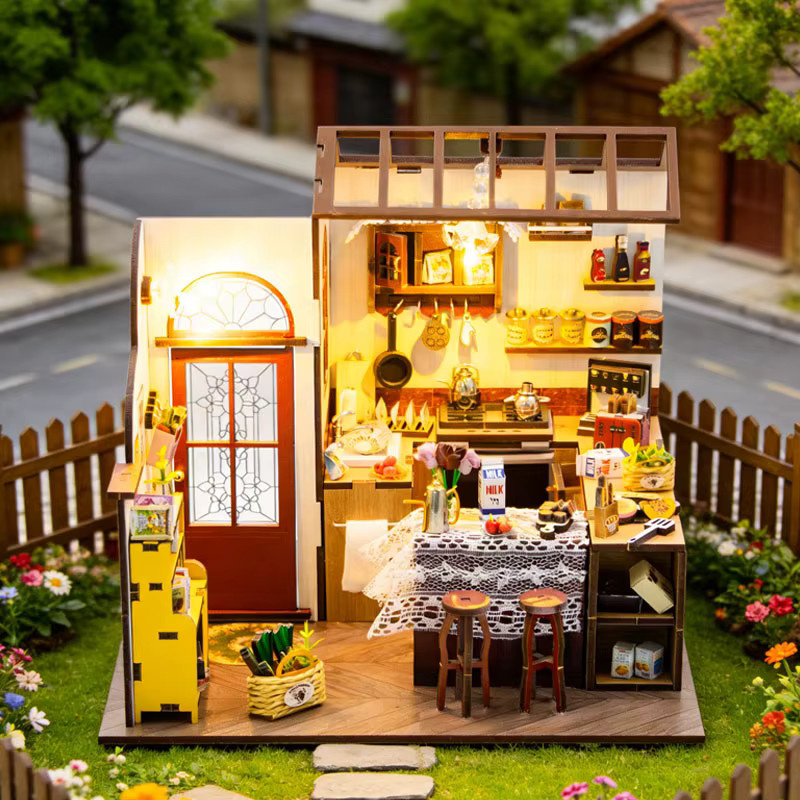 zuuton DIY Miniatur Puppenhaus Kit Holz Küche Modell mit LED Licht als 3D Puzzle Handwerk Set in Multicolour - Bild 3