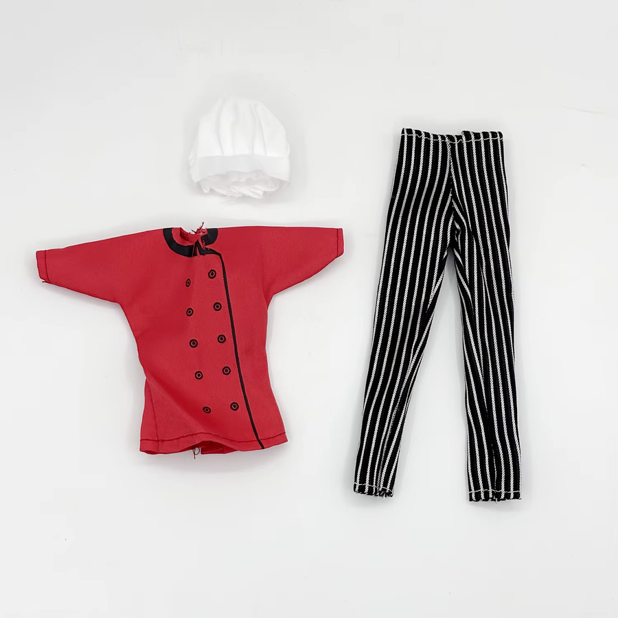 KIEKA 5er Set Puppenkostüme für 11-Zoll-Puppen als Kochin oder Kellnerin inklusive Hüten aus Textil - Bild 1