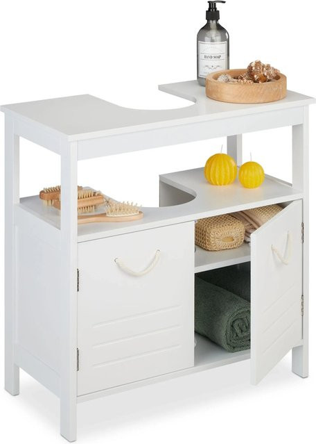 Relaxdays Waschbeckenunterschrank aus MDF und Hanffaser in Weiß mit Seilgriffen, B/T/H: 60 x 30 x 60 cm - Bild 1