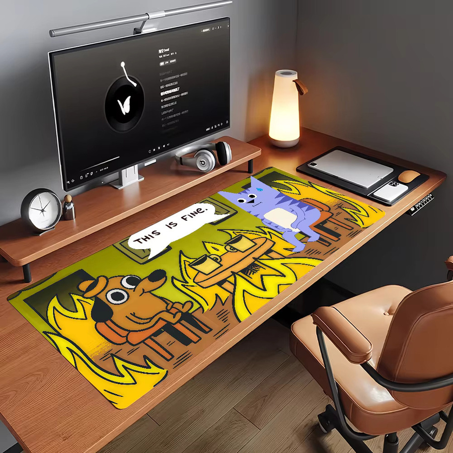 Großes Mauspad This Is Fine Dog in Multicolour, rutschfeste Schreibtischunterlage aus Gummi für PC und Laptop - Bild 4