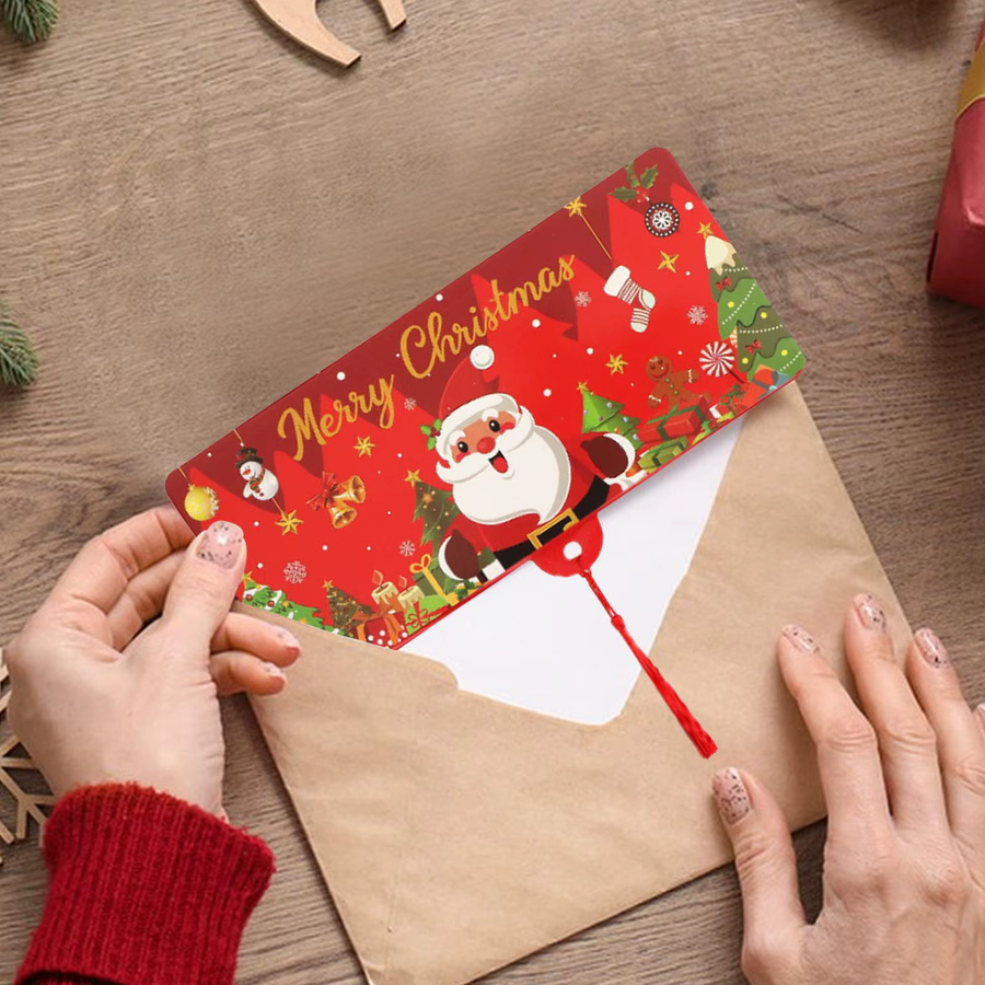 Festlicher Weihnachtsmann Geldkartenumschlag in Rot mit Quaste als faltbarer Geldhalter für Kinder und Partys - Bild 3