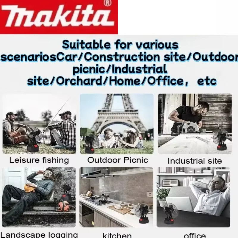 Makita Akku-Campingventilator aus Metall, kabellos und tragbar, Farbe Schwarz - Bild 3